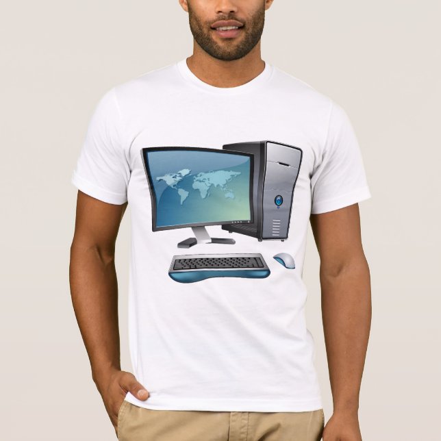 Camiseta Computador desktop com monitor, teclado e mouse (Frente)