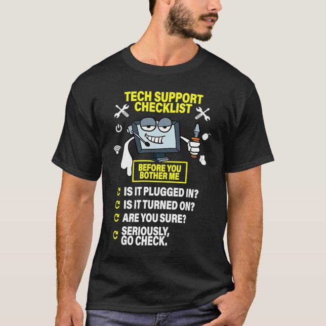 Camiseta Computer Checklist Tech Support IT Computer (Frente)