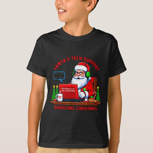 Camiseta Computer Meme Funny Santa's Tech Suprt Rebooting C (Frente)