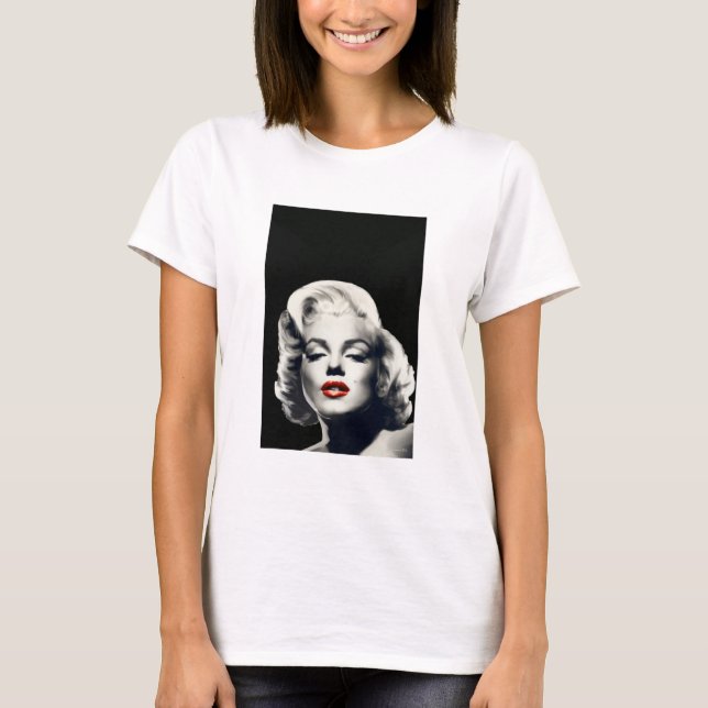Camiseta CON24BW-V4 lábios vermelhos Marilyn em BLACK.tif (Frente)