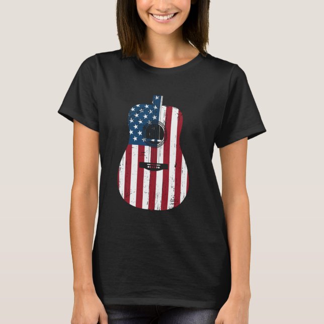 Camiseta Concerto de Música Country Guitarra Bandeira Ameri (Frente)
