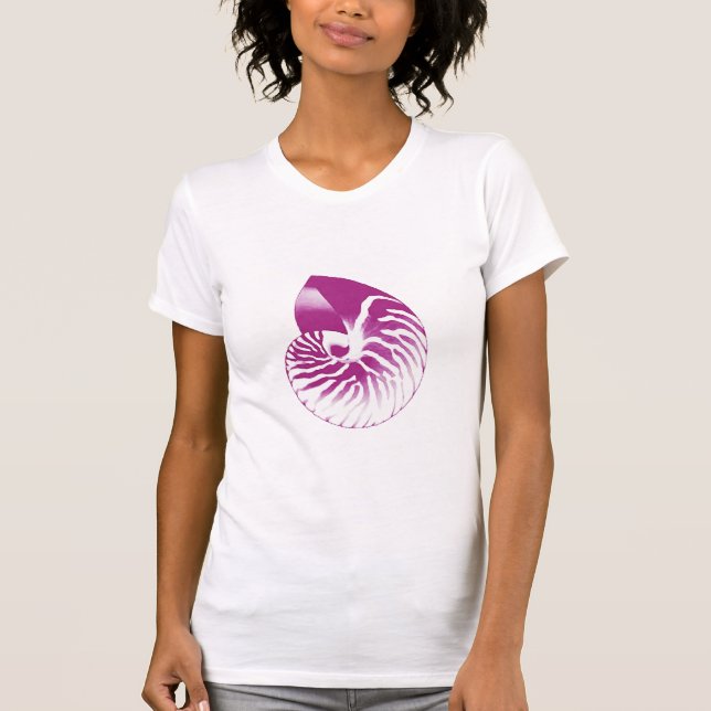 Camiseta Concha de Nautilus - roxa berinjela e branca (Frente)