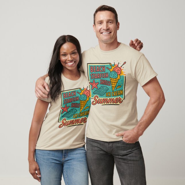 Camiseta Conchas de Verão e Beachy Sorvete (Unissex)