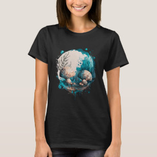 Camiseta Conchas do Mar Aquarela Areia de Coral de Praia Sa
