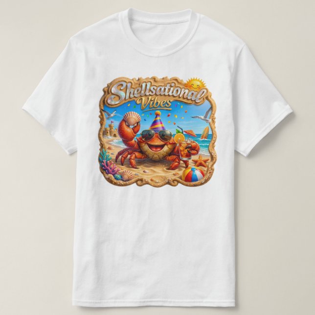 Camiseta Conchasacionais Vibrações – Arte Praiana Alegre do (Frente do Design)