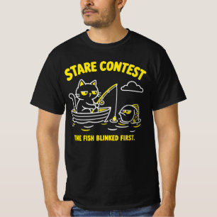 Camiseta Concurso de Olhares Gato de Pesca Engraçado Amarel