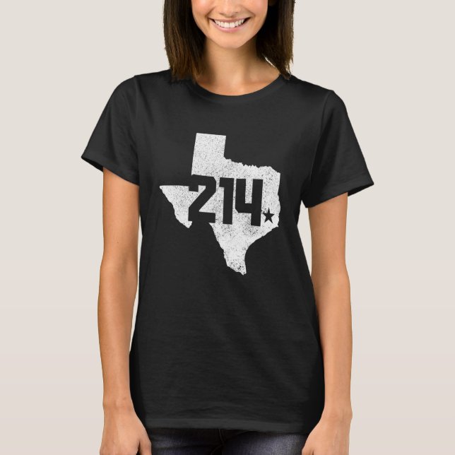 Camiseta Condado de Dallas Código de Área 214 Mapa do Estad (Frente)