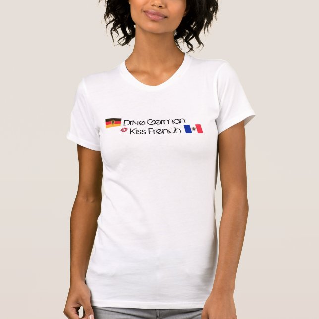 Camiseta Conduza o alemão, francês do beijo (os lábios) (Frente)