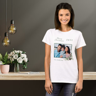 Camiseta cone de foto de família de Natal pinheiro nome fes