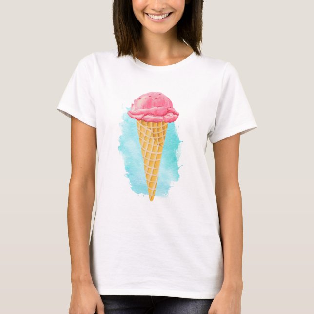 Camiseta Cone De sorvete Com Um Splatter De Tinta Azul (Frente)
