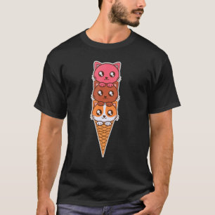 Camiseta Cone de Sorvete de Gato, Blusa Meow do Gatinho Fof