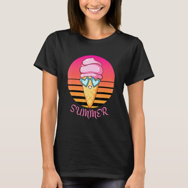 Camiseta Cone de Sorvete de Verão Sunset com Óculos de Sol  (Frente)