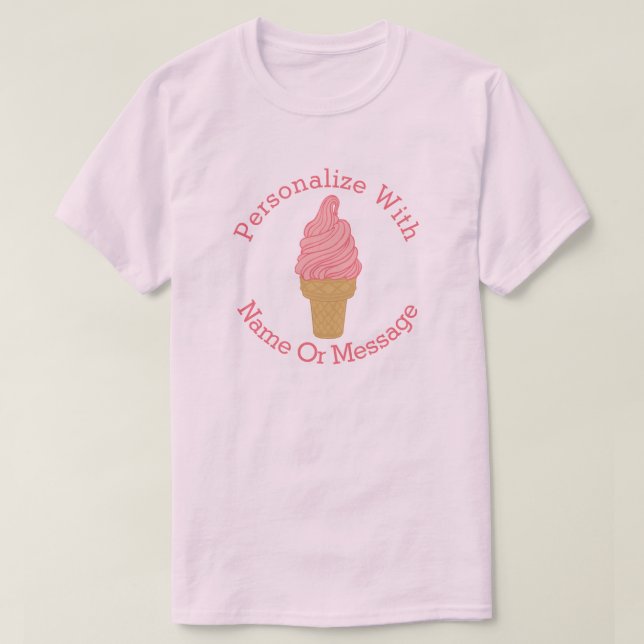 Camiseta Cone de Sorvete rosa PERSONALIZADO (Frente do Design)