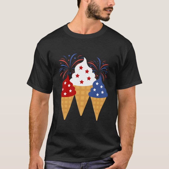 Camiseta Cones de Sorvete Patrióticos do Dia da Memória e 4 (Frente)