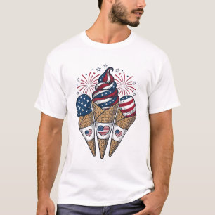 Camiseta Cones De Sorvete Patrióticos Vintage Quatro De Jul