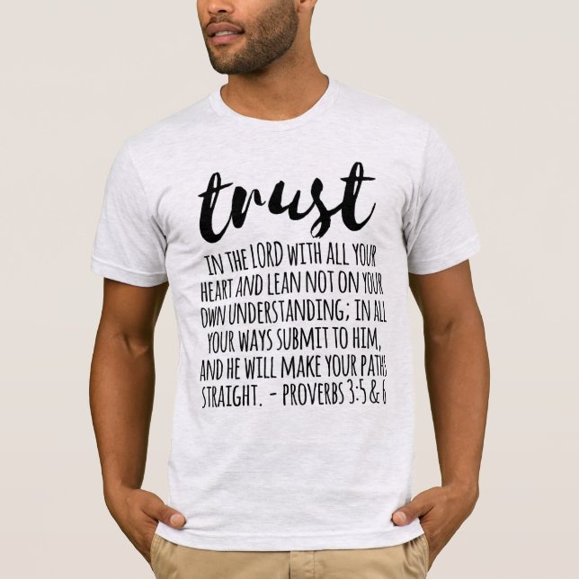 Camiseta Confiança no Lorde Proverbs 3:5-6 (Frente)