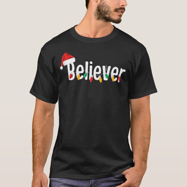Camiseta Confiante de Fé de Natal | Luzes de Natal Santa Cl (Frente)