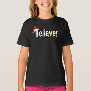 Camiseta Confiante de Fé de Natal   Luzes de Natal Santa Cl