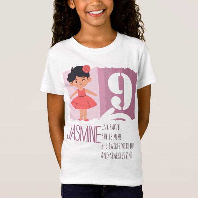 Camiseta Confident Pink Ballerina Girl 9th Birthday Rhyme (Frente)