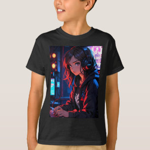 Camiseta Configuração de Streaming Cyberpunk de Garota de A