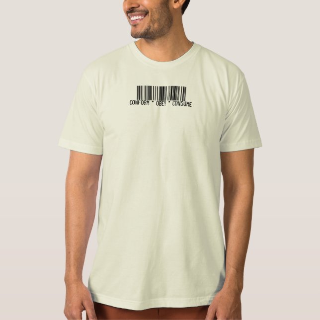 Camiseta Conforme-se obedecem consomem o código de barras (Frente)