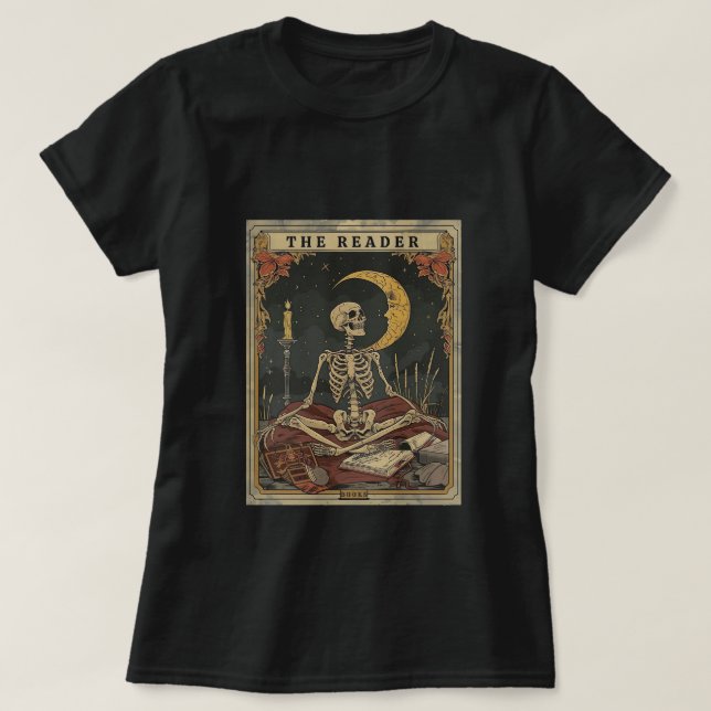 Camiseta Conforte O Leitor Tarot Card Shirt Skeleton Readi (Frente do Design)