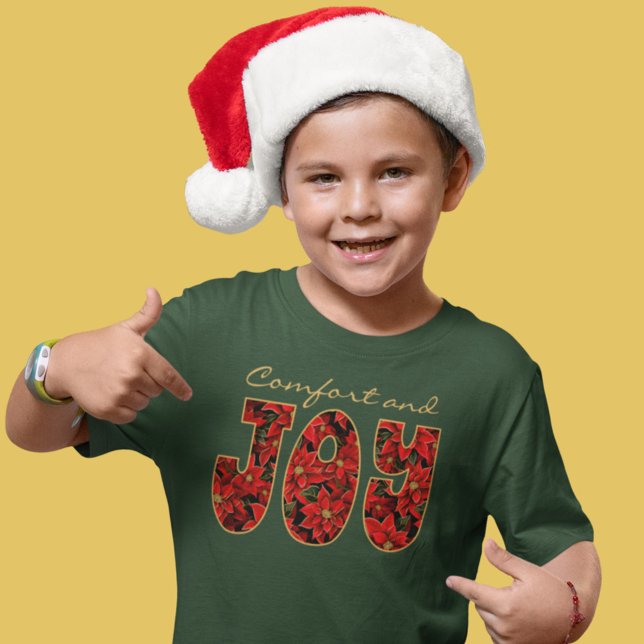Camiseta Conforto de Poinsettia Natal de Férias Vermelhas e (Criador carregado)