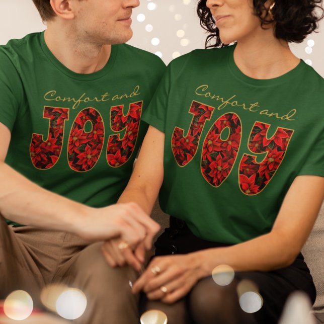 Camiseta Conforto de Poinsettia Natal de Férias Vermelhas e (Criador carregado)