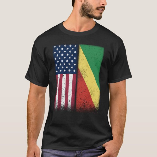 Camiseta Congo Congolese American Flags Proud USA Congo (Frente)