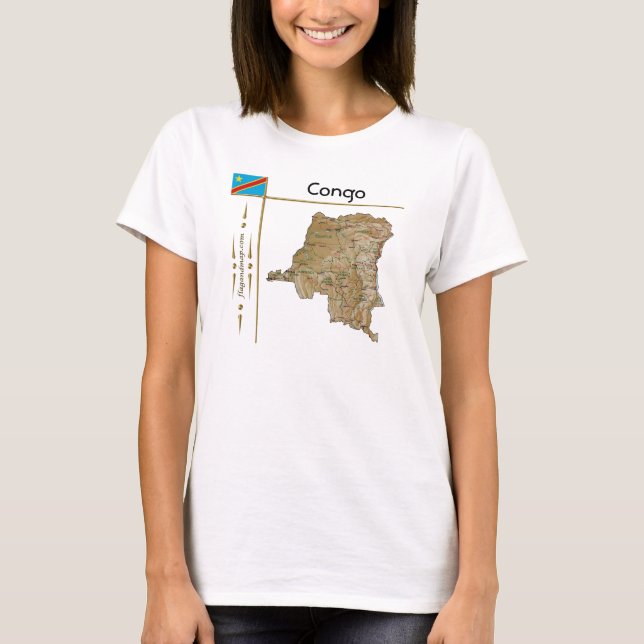 Camiseta Congo-Kinshasa Mapa + Bandeira + Título (Frente)