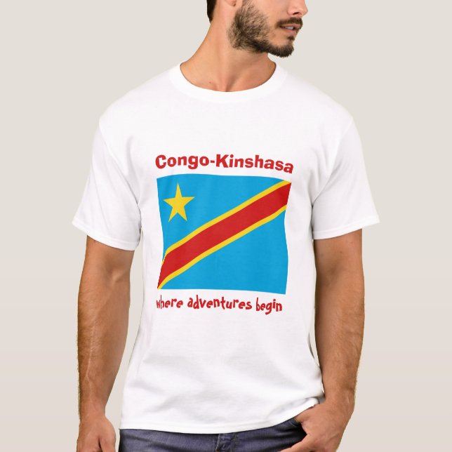 Camiseta Congo-Quinxassa Bandeira + Mapa + Texto (Frente)