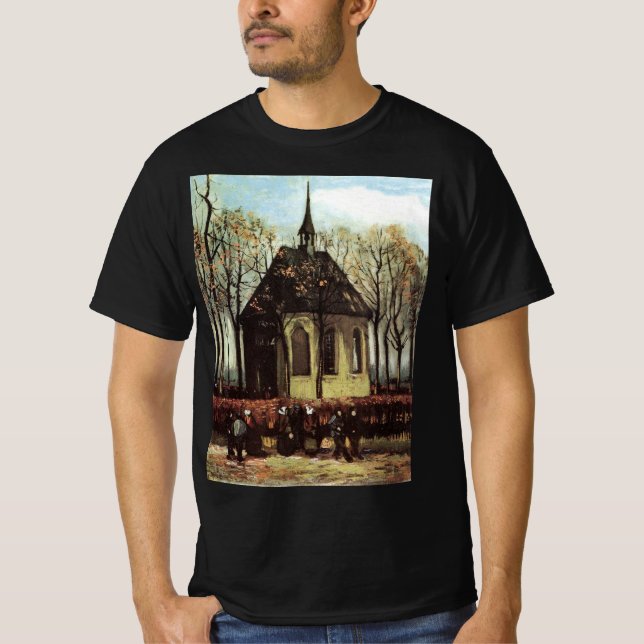 Camiseta Congregação na Igreja, Nuenen por Vincent van Gogh (Frente)