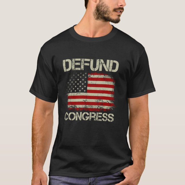 Camiseta Congresso Vintage American Flag Defund (Frente)
