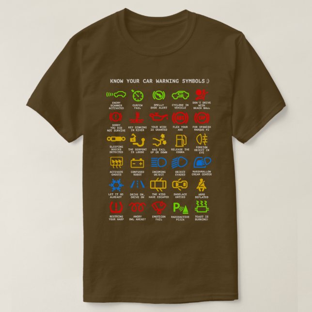 Camiseta Conheça as luzes do seu carro Mecânica Engraçado S (Frente do Design)