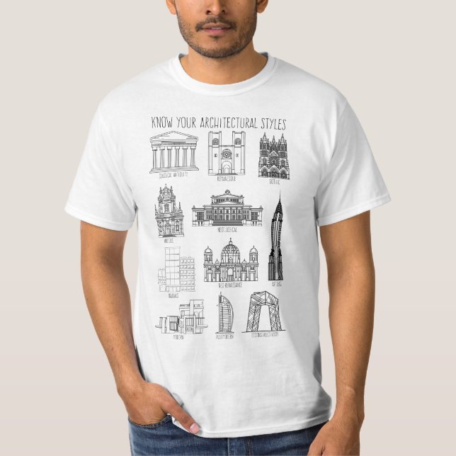 Camiseta Conheça Seu Estilos Arquitetônicos Edifica T-Shirt (Frente)