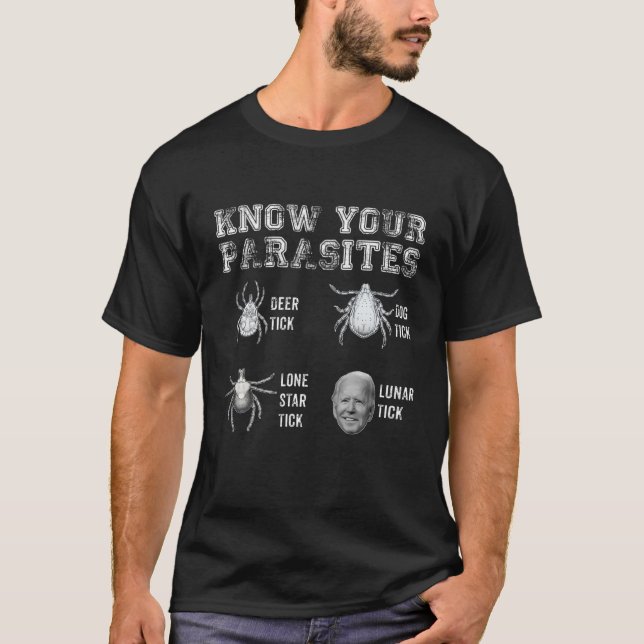Camiseta Conheça Seu Parasita Tick Biden (Na Parte Traseira (Frente)