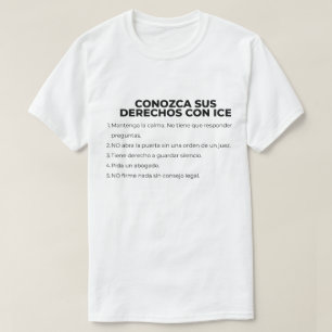Camiseta Conheça Seus Direitos Com ICE em Espanhol