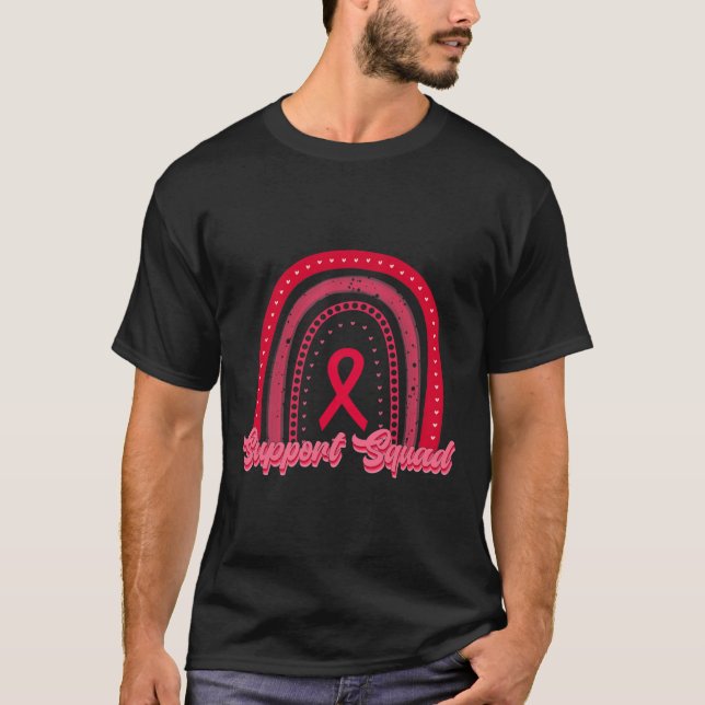 Camiseta conhecimento vermelho do cancer do arco-íris do es (Frente)