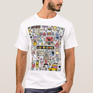 Camiseta Conjunto Colorido de Vintagens Coloridas da Escola