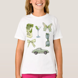 Camiseta Conjunto de Adesivos Estética Green Coquette Car