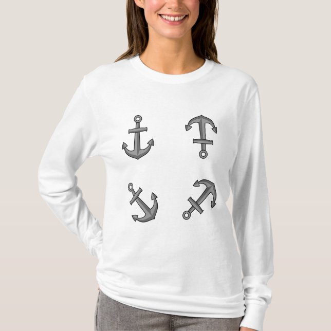 Camiseta Conjunto de Âncoras do Barco de Animação (Frente)