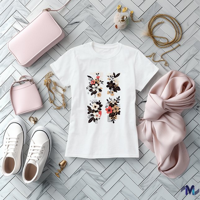 Camiseta Conjunto de Buquês Florais Elegante Abstrato (Criador carregado)