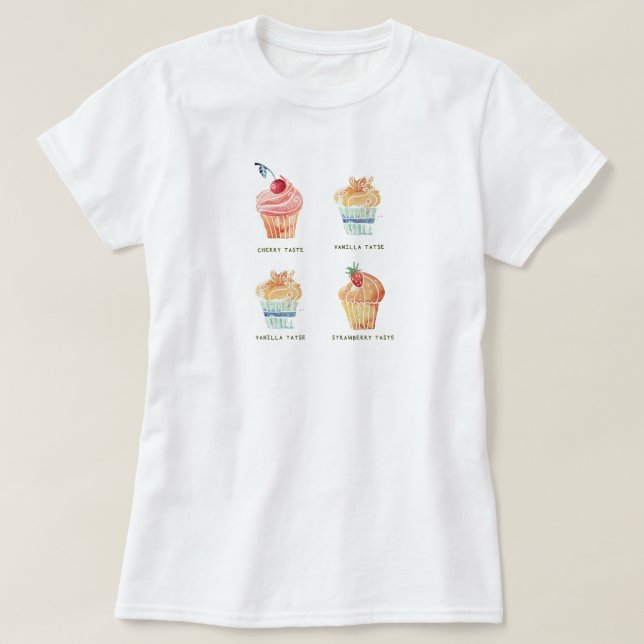 Camiseta Conjunto de Clipart de Cupcakes em Aquarela (Frente do Design)