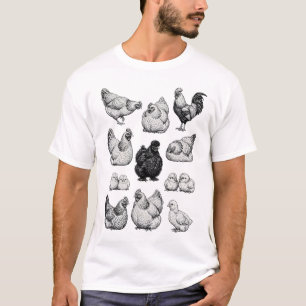 Camiseta Conjunto de Ilustrações de Frango de Fazenda Vinta