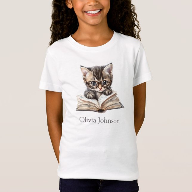 Camiseta Conjunto de Kitten Inteligente com Óculos Nome Per (Frente)