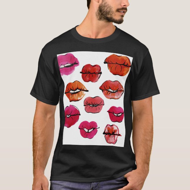 Camiseta Conjunto de lábios de tinta e aquarela (Frente)