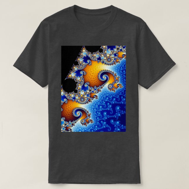Camiseta Conjunto de Mandelbrot Espiral Duplo Satélite  (Frente do Design)