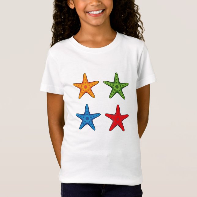 Camiseta Conjunto de Starfish de Cartoon Colorido Bonito (Frente)