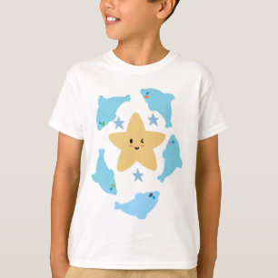 Camiseta Conjunto de Tubarões Marinhos Azuis com uma Estrel