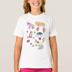 Camiseta Conjunto de unicórnios de desenho animado mágicos